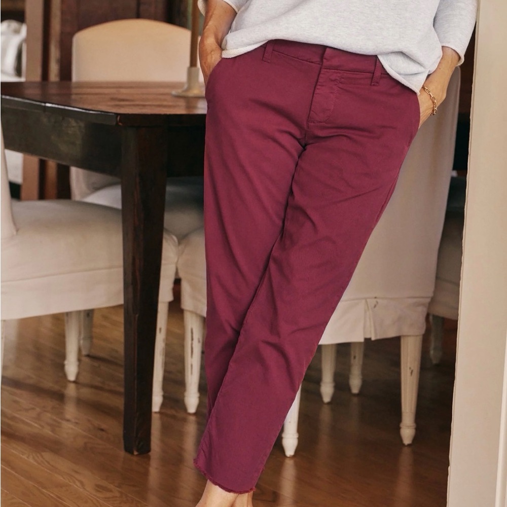 Frank & Eileen Wicklow Chino Twill Red Merlot Raw Hem Ankle Pants Italy Size 8